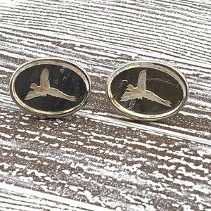 Vintage Pheasant Glass Cufflinks Bird Hunting Outdoorsman J897